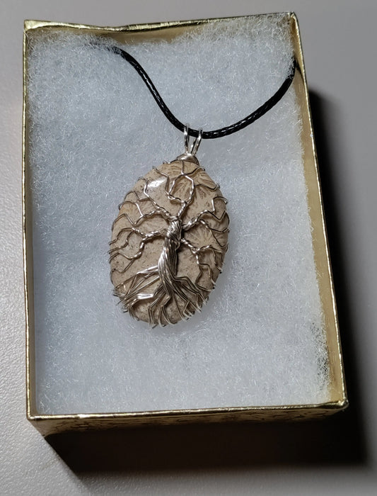 Tree Of Life Necklace - Silver Fossilized Coral