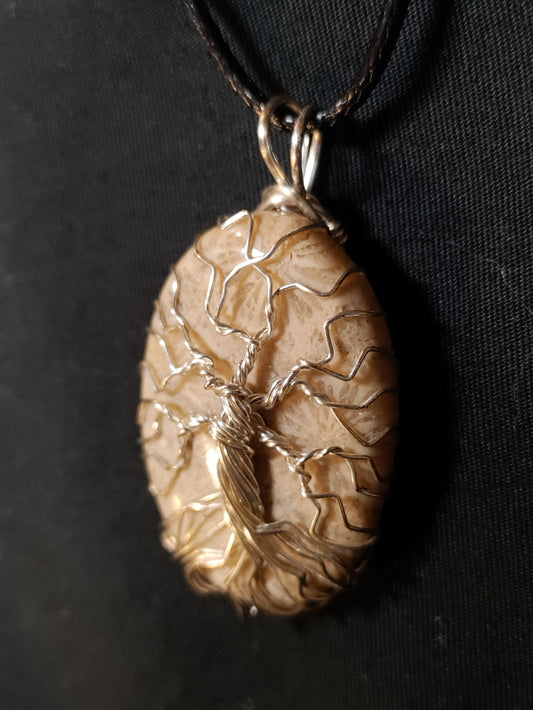 Tree Of Life Necklace - Silver Fossilized Coral