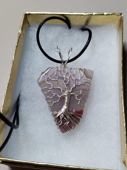 Tree Of Life Necklace - Crazy Lace Agate & Silver