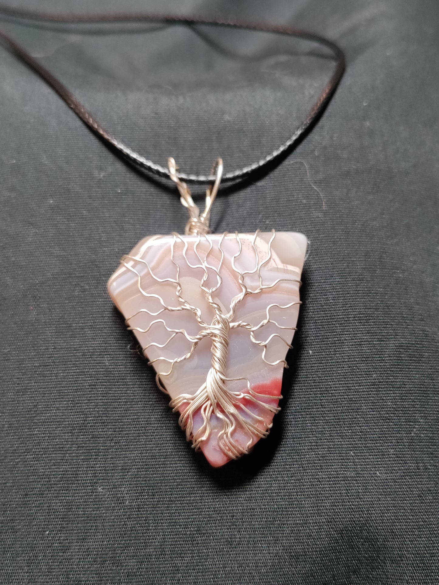 Tree Of Life Necklace - Crazy Lace Agate & Silver