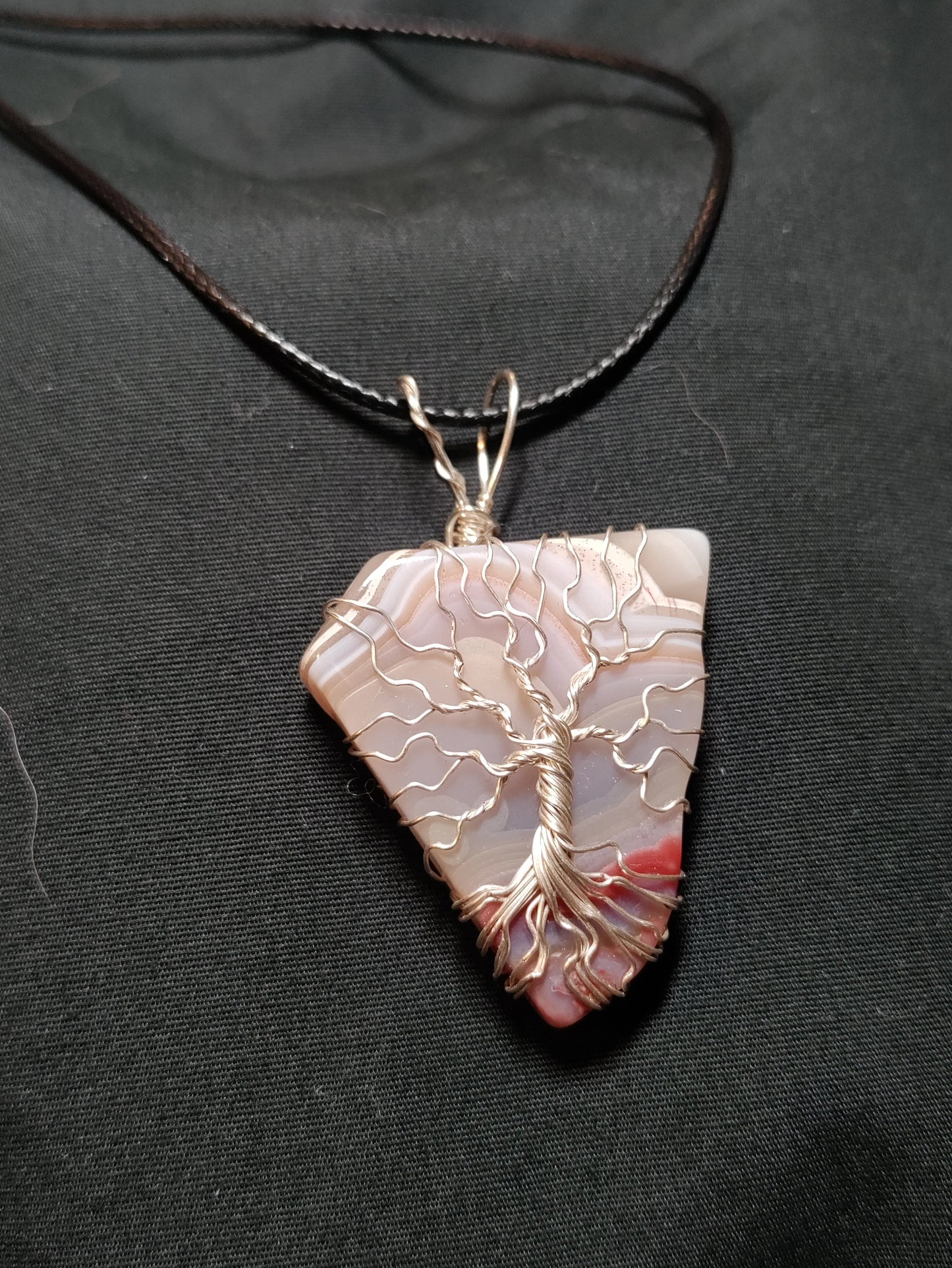 Tree Of Life Necklace - Crazy Lace Agate & Silver