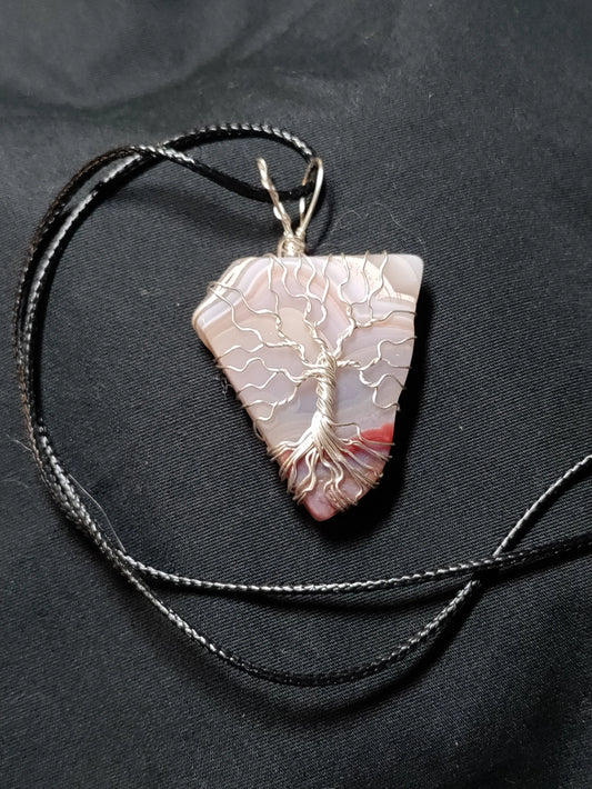 Tree Of Life Necklace - Crazy Lace Agate & Silver