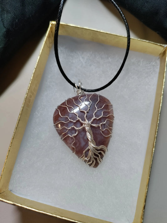 Tree Of Life Necklace - Red Moss Agate & Silver