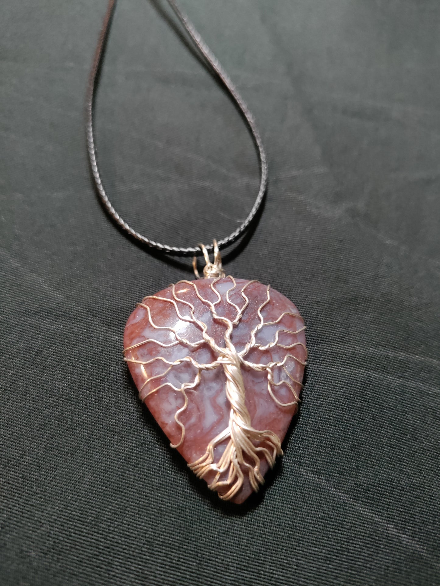 Tree Of Life Necklace - Red Moss Agate & Silver