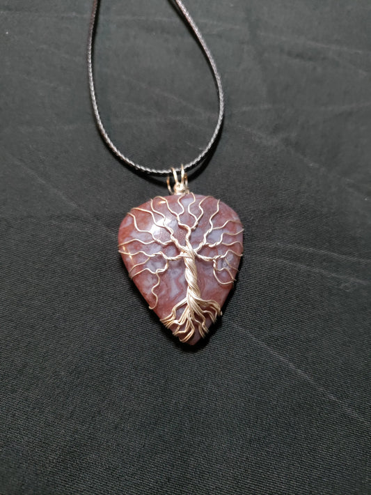 Tree Of Life Necklace - Red Moss Agate & Silver
