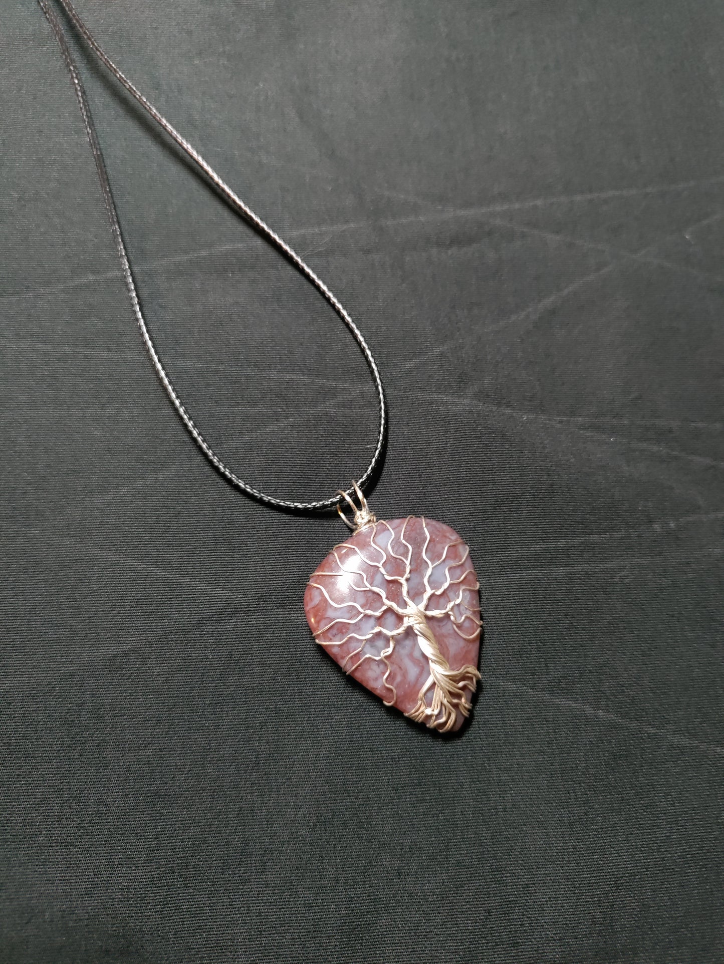 Tree Of Life Necklace - Red Moss Agate & Silver