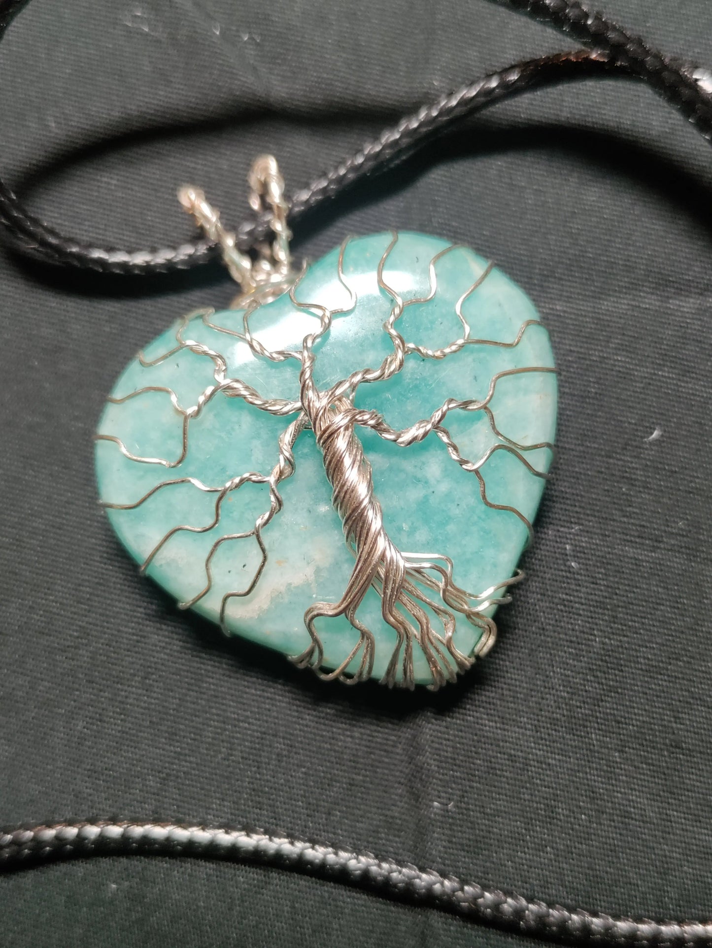Tree Of Life Necklace - Amazonite Heart & Silver