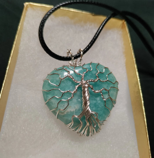 Tree Of Life Necklace - Amazonite Heart & Silver