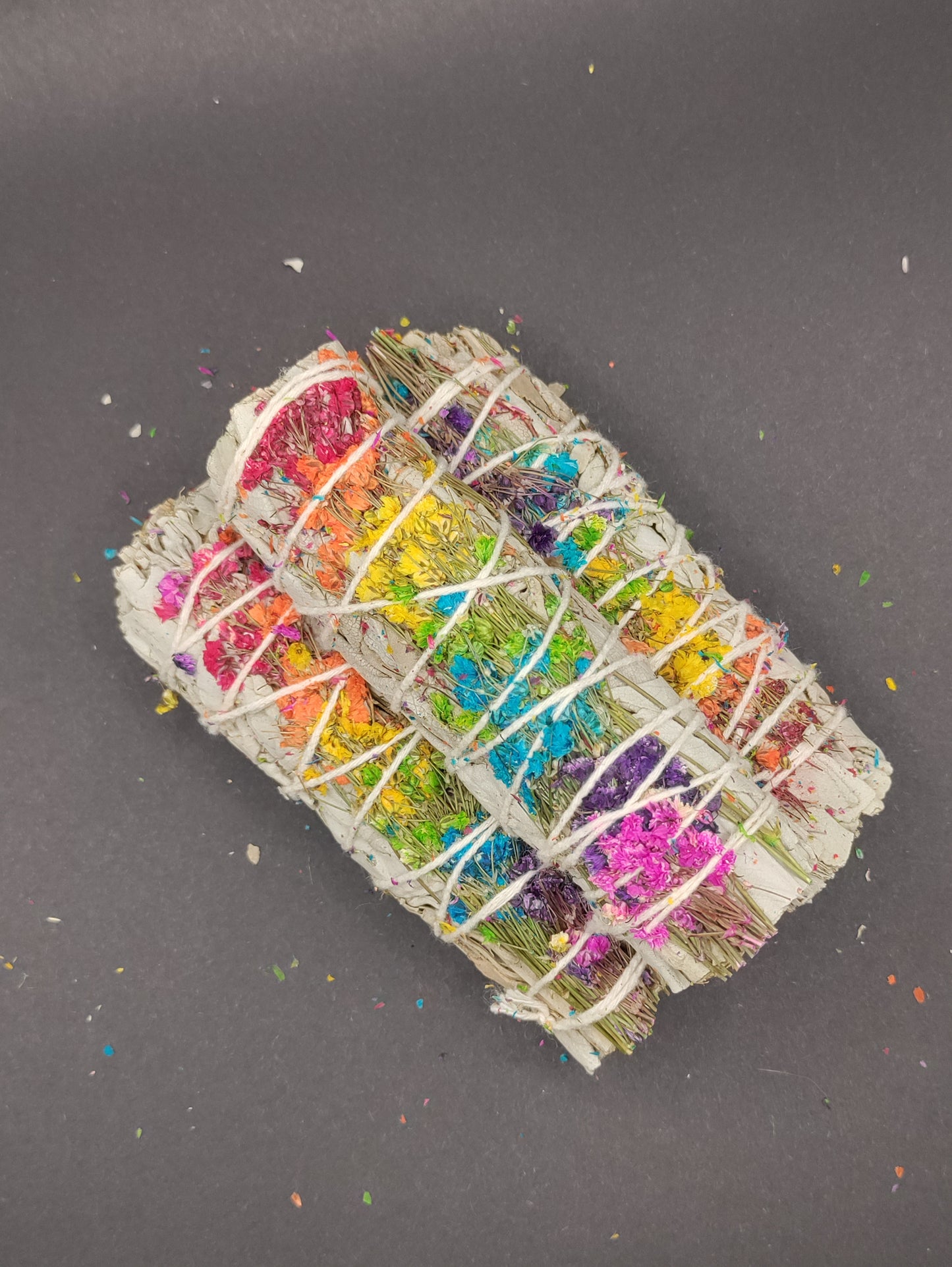 Energy Wheel Rainbow Floral White Sage 4" Smudge Sticks