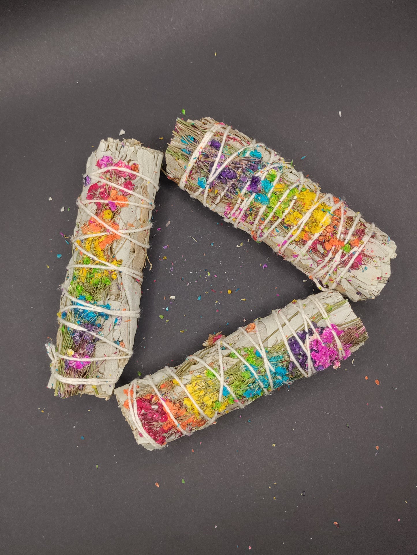 Energy Wheel Rainbow Floral White Sage 4" Smudge Sticks