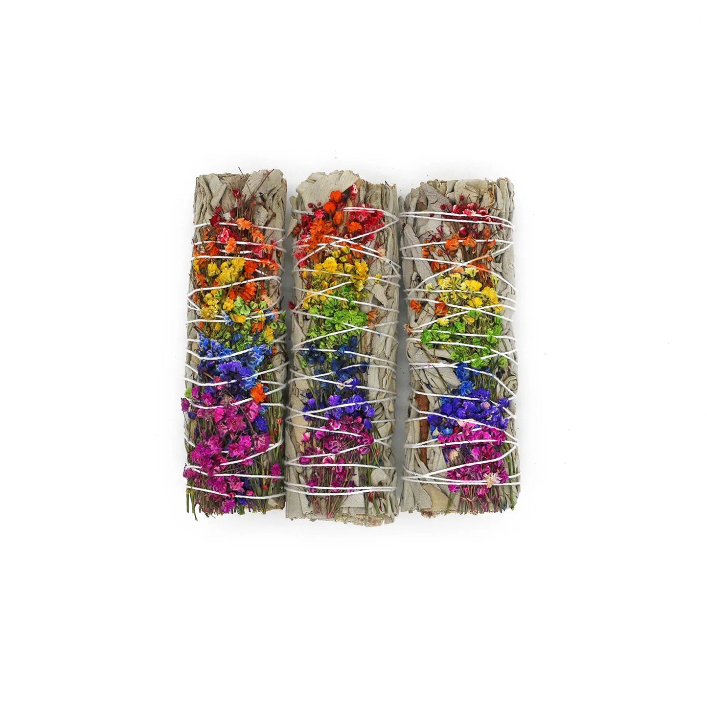 Energy Wheel Rainbow Floral White Sage 4" Smudge Sticks