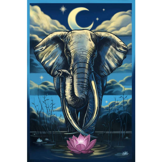 3D Elephant Lotus Tapestry